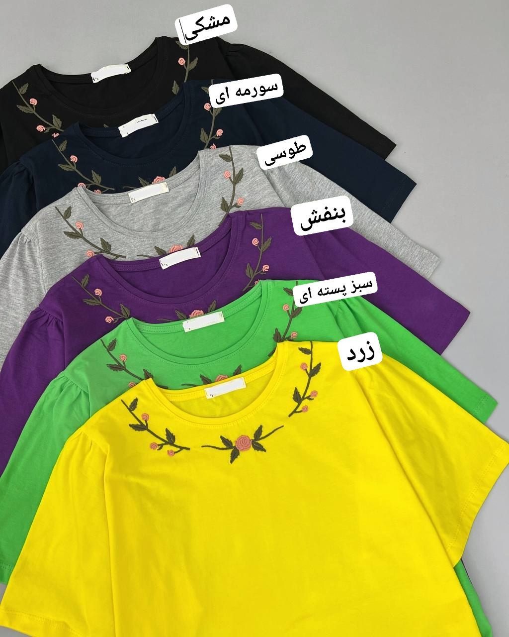 تیشرت-ساده-سرشانه-چین-گلدوزی-کد-4743