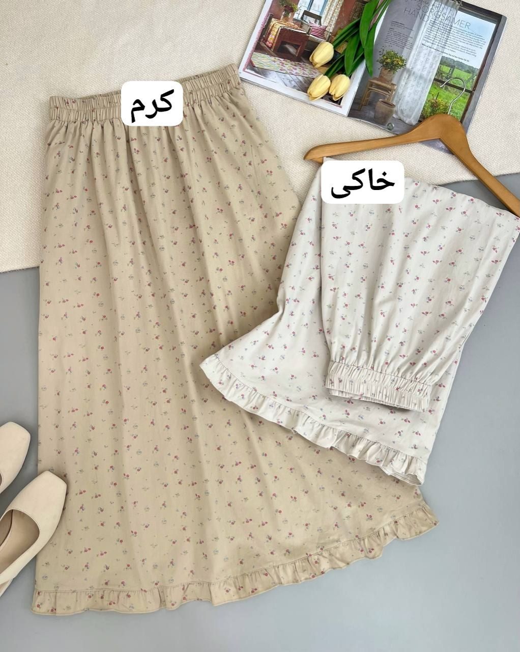 دامن-کتان-گل-ریز-پایین-چین-کد-5002