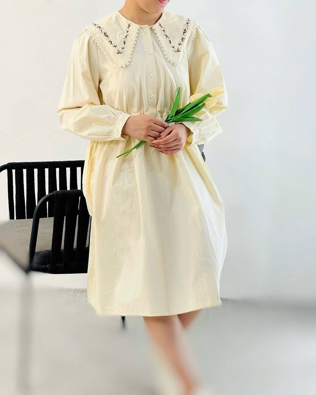 پیراهن-کمر-چین-یقه-گلدوزی-کد-4550